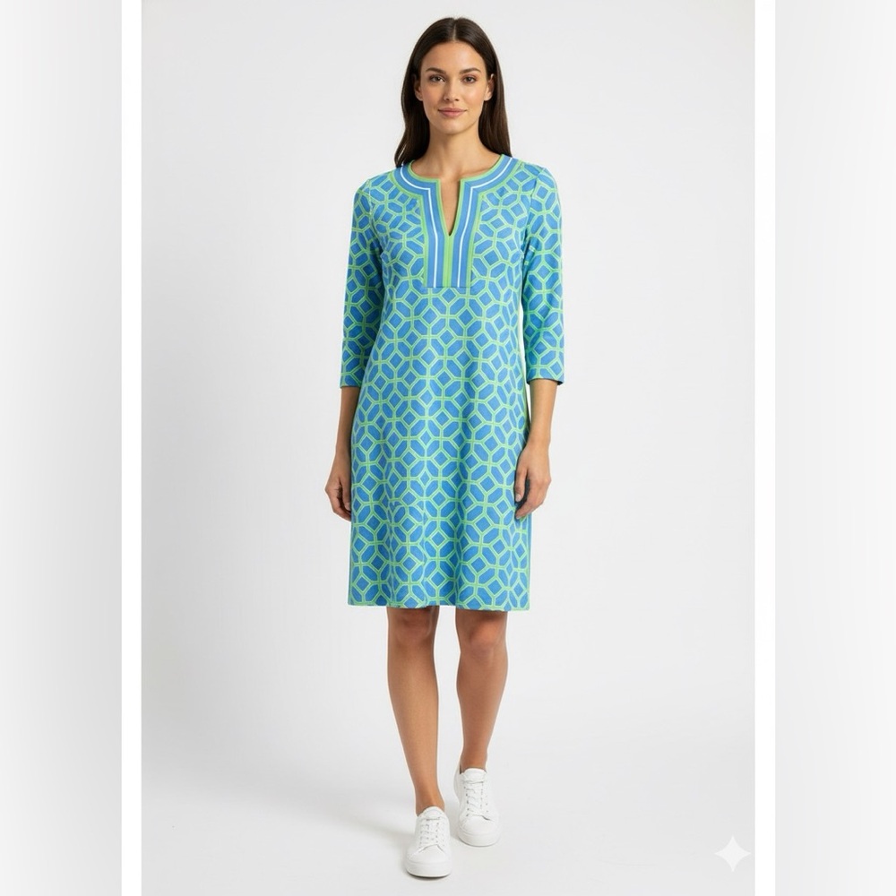Gretchen Scott Designs Blue and Green Long Sleeve Dress